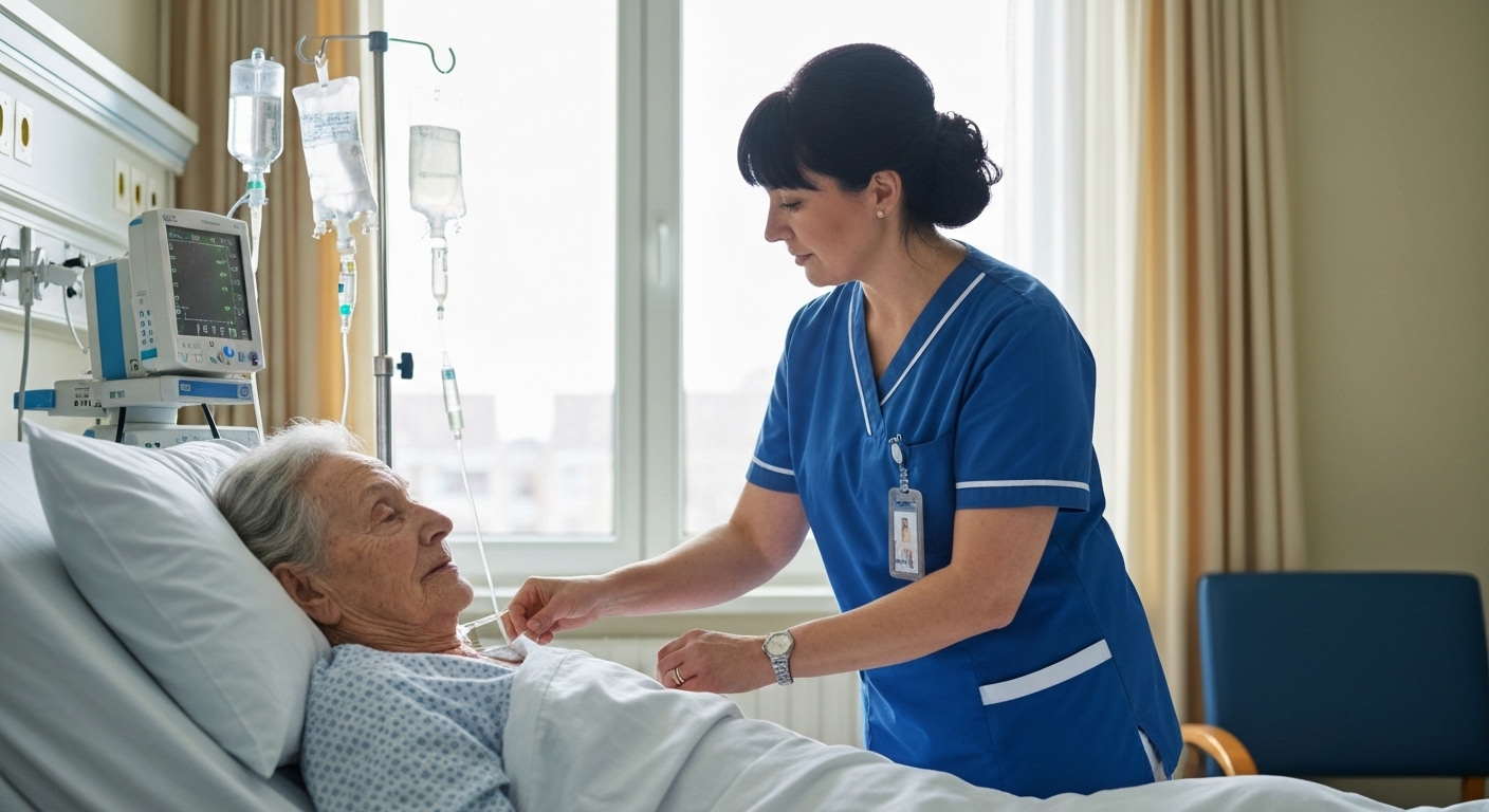 Y tá chăm sóc bệnh nhân tại giường bệnh trong bệnh viện
