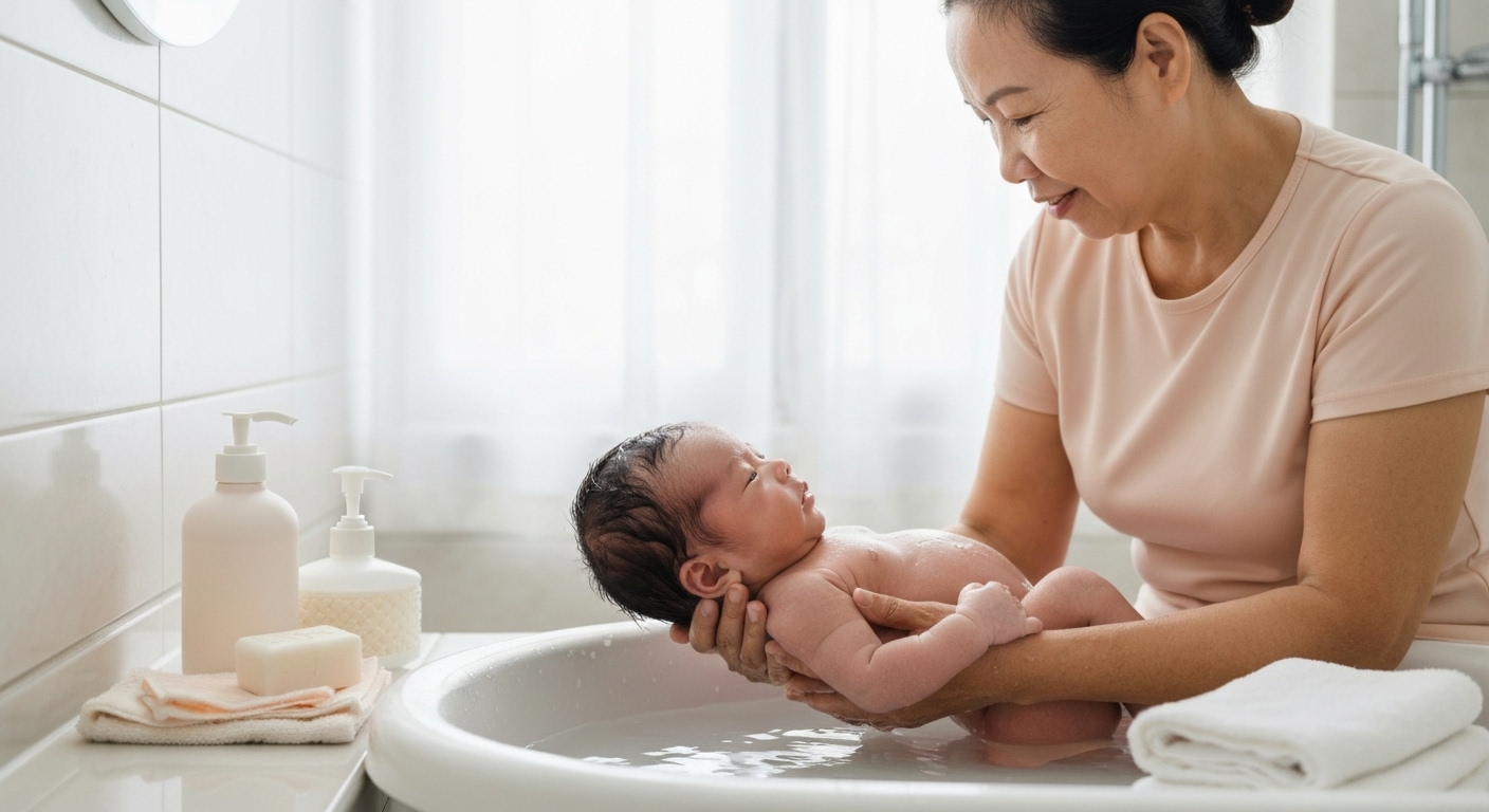 Hình ảnh tắm bé sơ sinh tại nhà