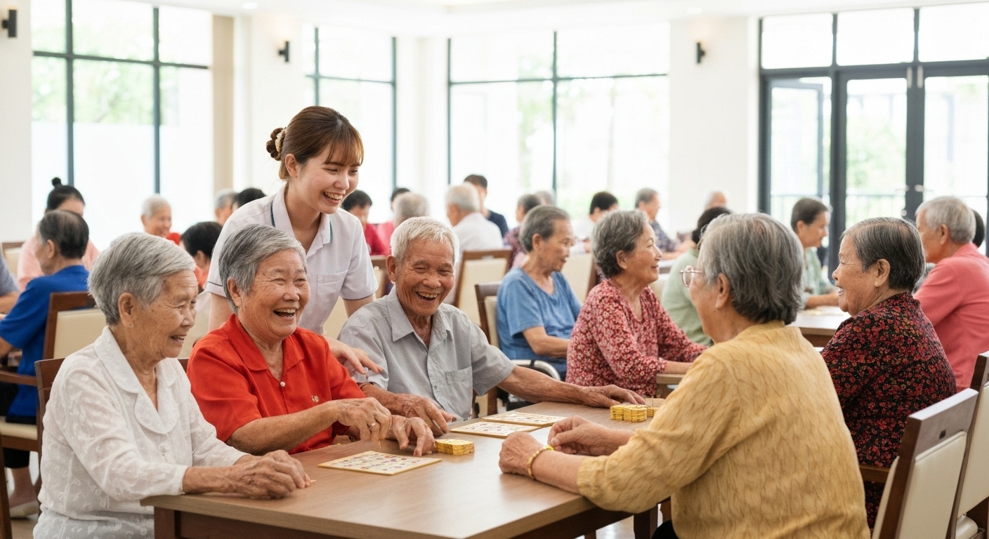 Người già tham gia hoạt động vui chơi tại trung tâm dưỡng lão