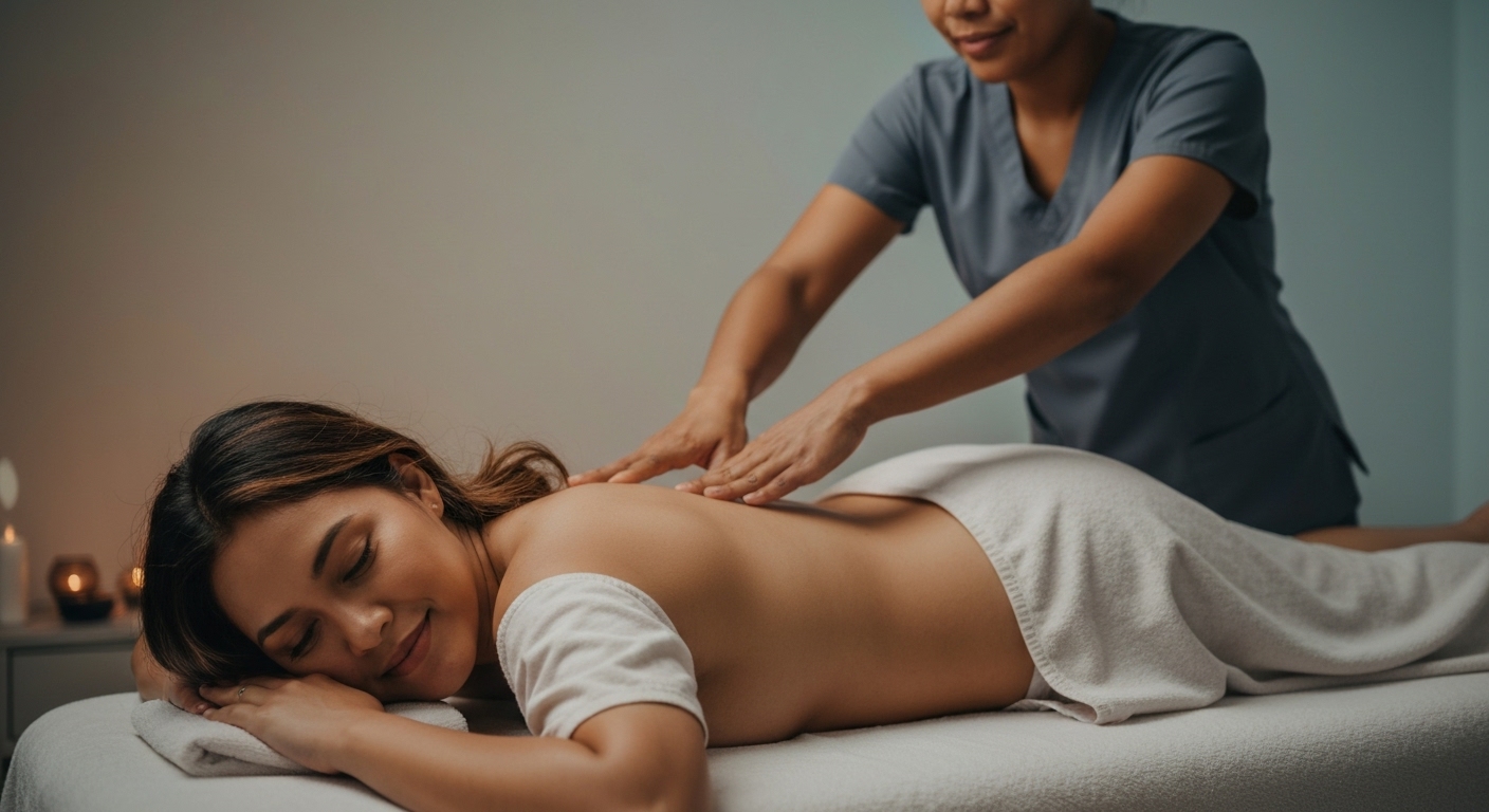 Hình ảnh massage sau sinh giúp phục hồi sức khỏe cho mẹ
