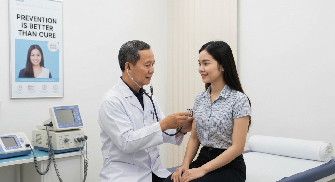 Hình ảnh bác sĩ đang khám sức khỏe tổng quát cho bệnh nhân, minh họa tầm quan trọng của việc khám sức khỏe định kỳ.