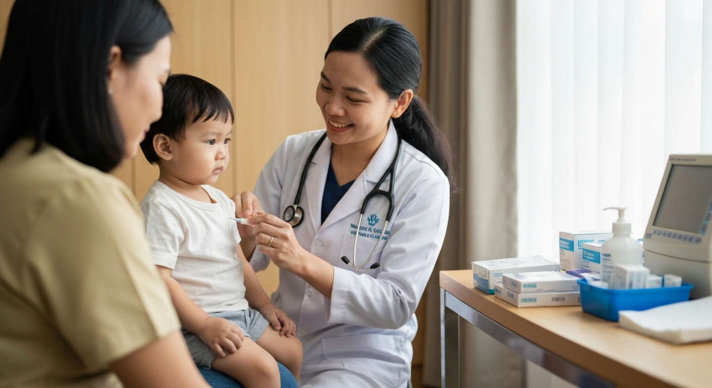 Bác sĩ gia đình tiêm chủng cho trẻ em tại nhà