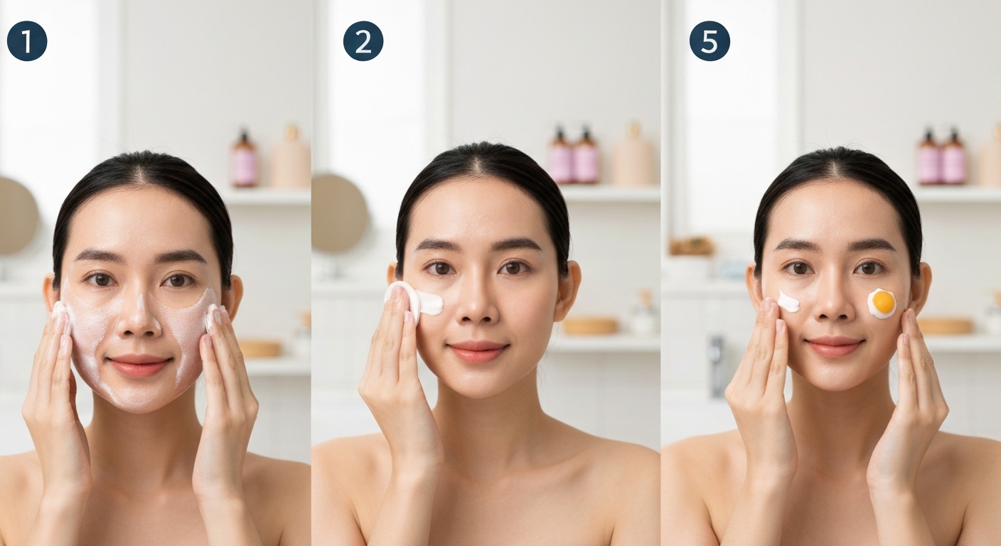 Hình ảnh minh họa quy trình chăm sóc da cơ bản.