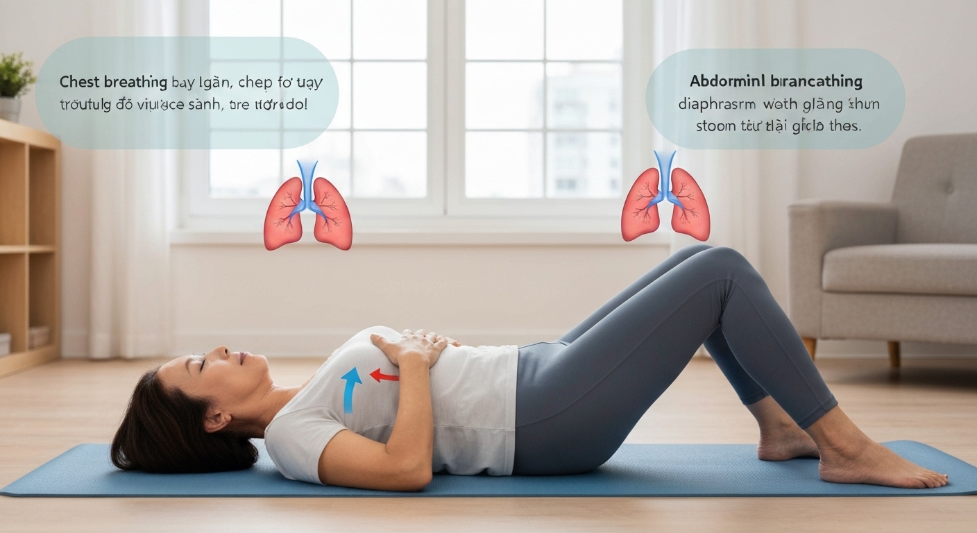 Hướng dẫn bài tập thở bụng và thở ngực cho bệnh nhân.