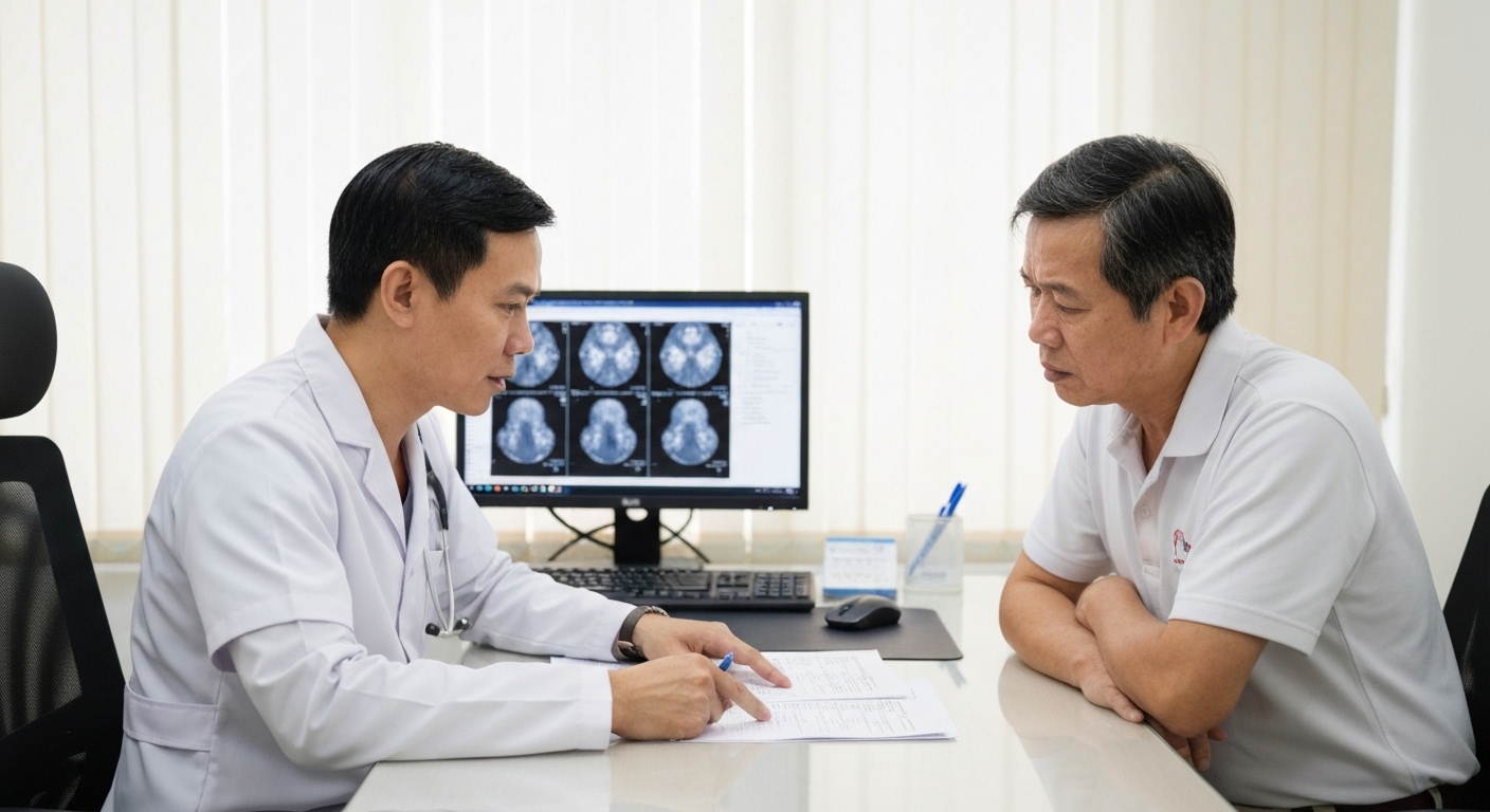 Hình ảnh bác sĩ tư vấn kết quả khám sức khỏe cho bệnh nhân