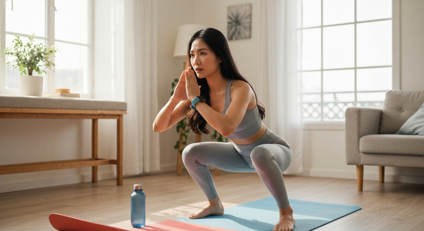 Người đang tập luyện thể dục tại nhà, minh họa cho các bài tập giảm cân đơn giản và hiệu quả.