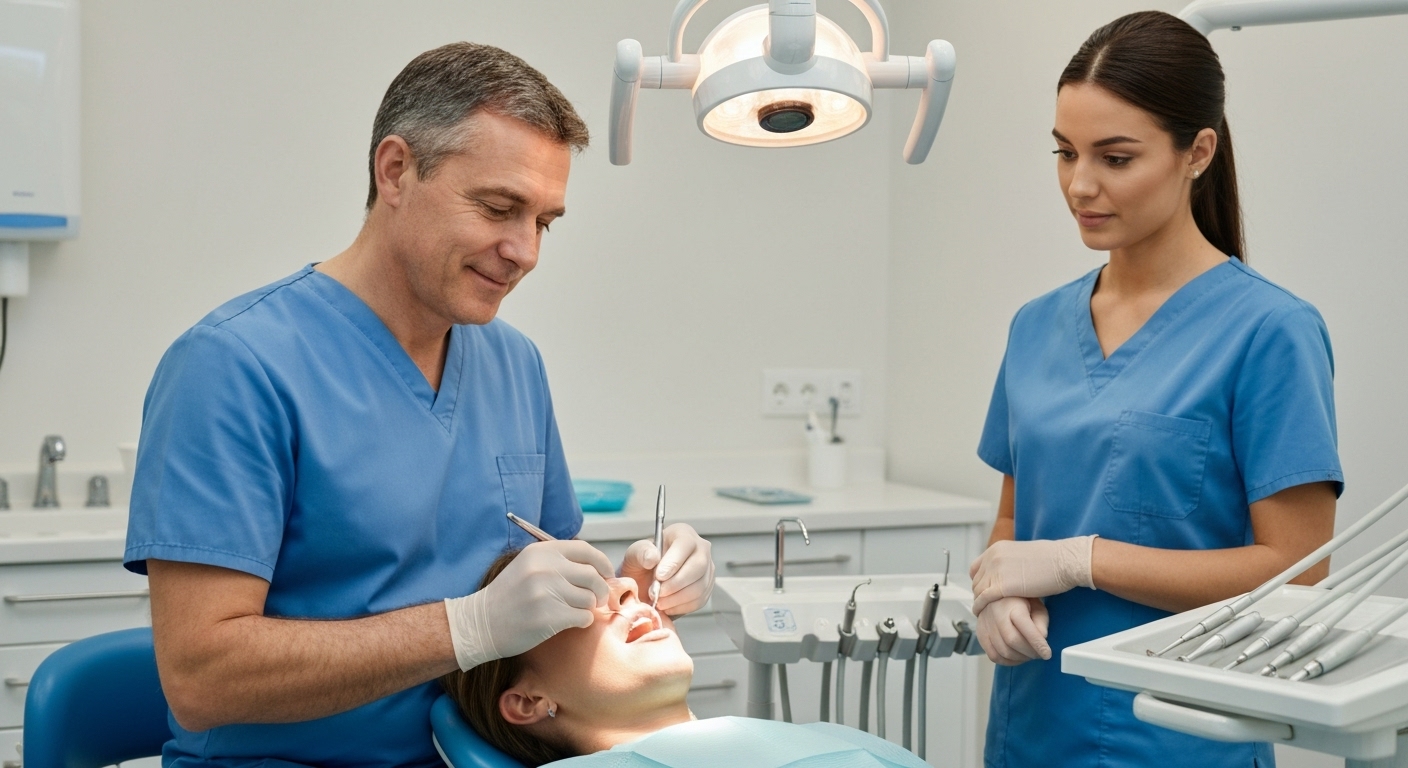 Hình ảnh bệnh nhân đang được điều trị răng miệng tại bệnh viện nha khoa.