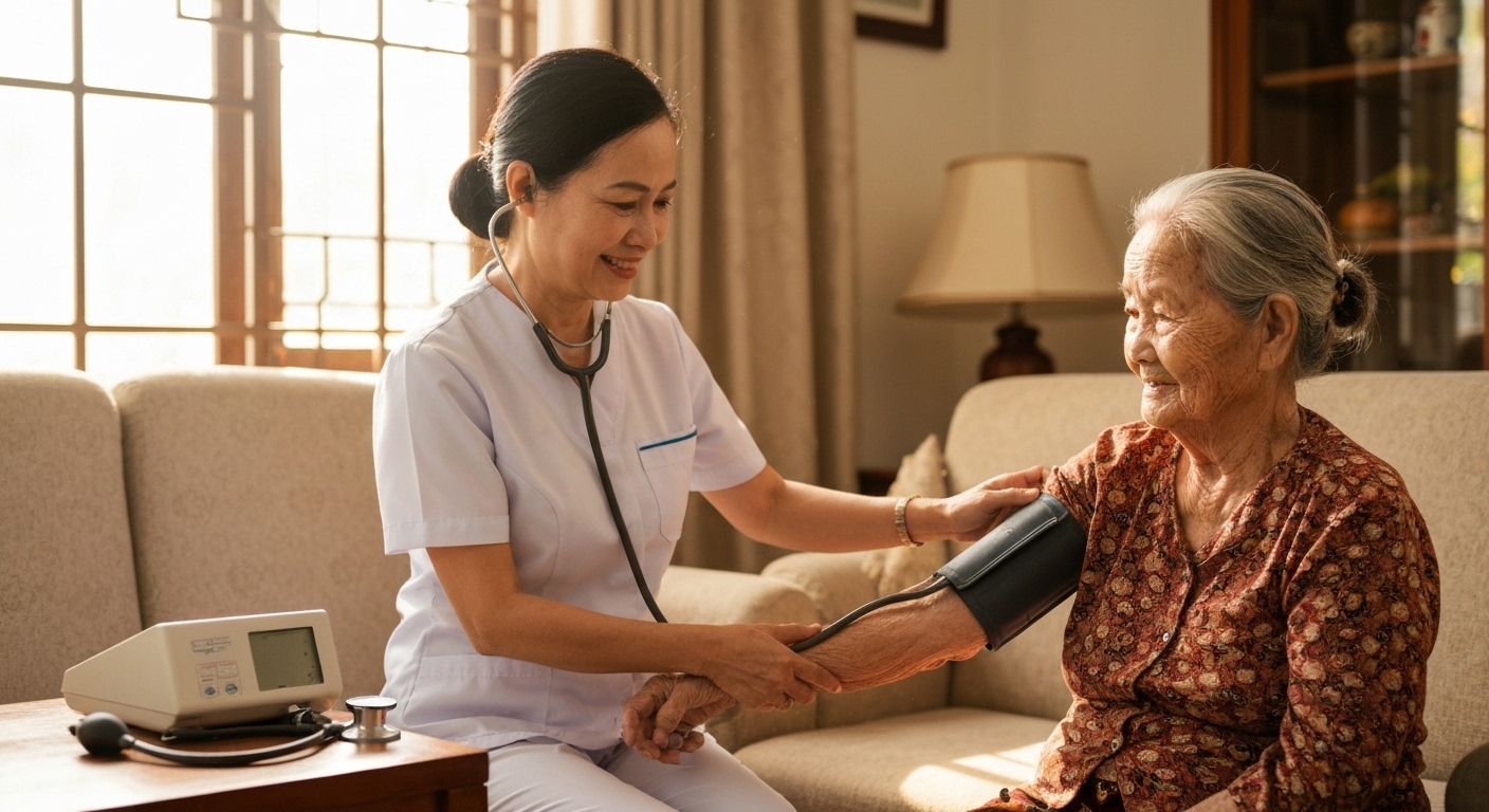 Ảnh minh họa y tá đang chăm sóc bệnh nhân tại nhà