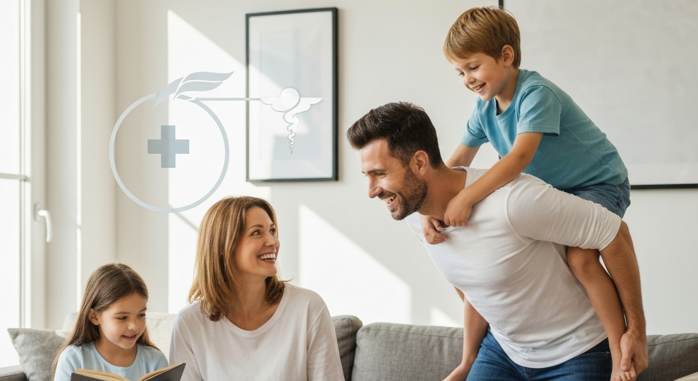 Gia đình hạnh phúc và khỏe mạnh nhờ có bảo hiểm y tế.