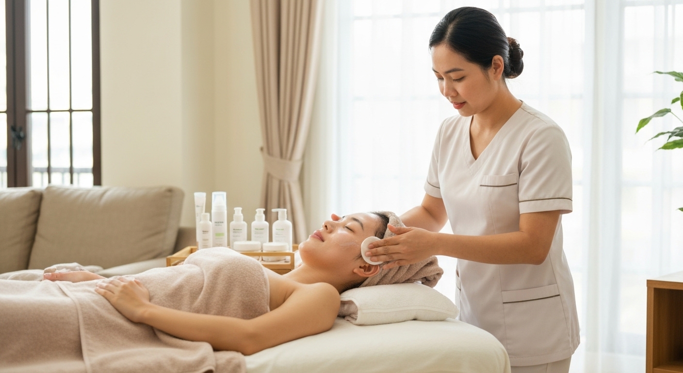 Chuyên gia chăm sóc da đến tận nhà để thực hiện liệu trình cho khách hàng.