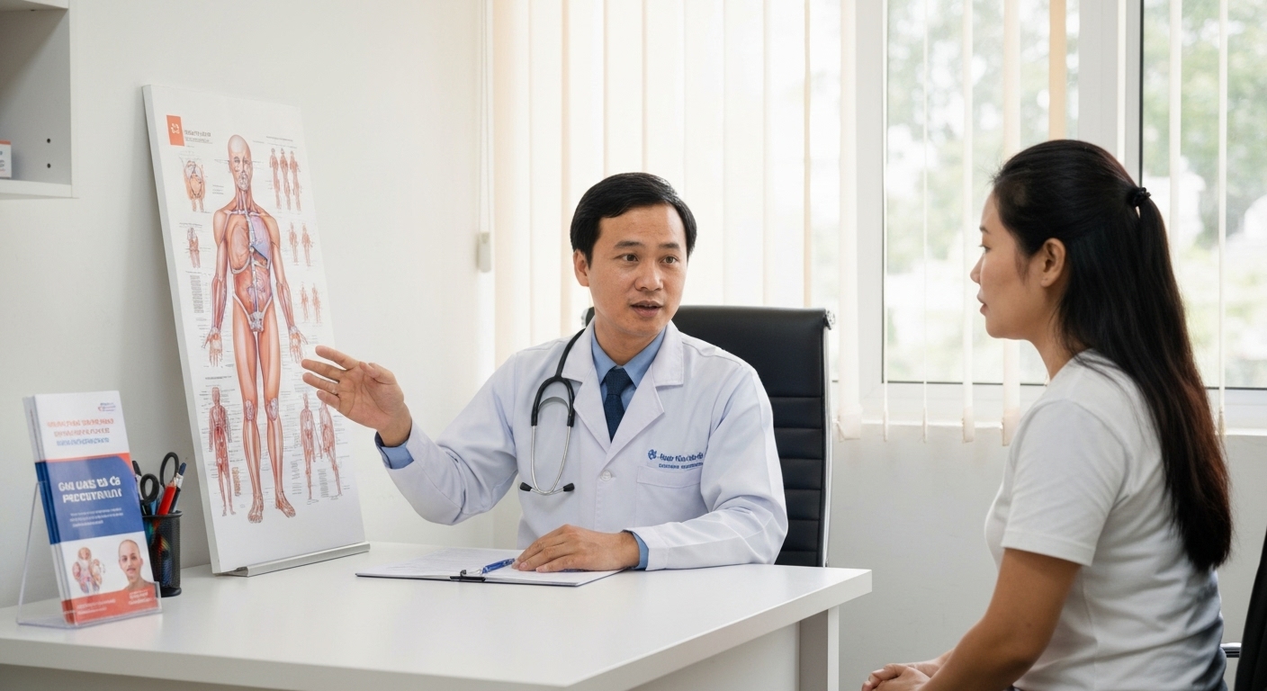 Hình ảnh minh họa bác sĩ tư vấn cho bệnh nhân về các biện pháp phòng ngừa ung thư.