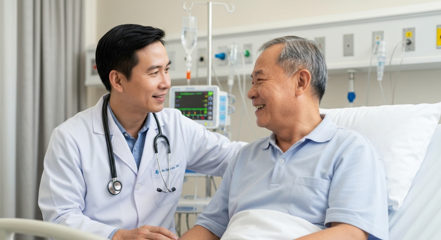 Hình ảnh minh họa dịch vụ chăm sóc bệnh nhân tiểu đường tại bệnh viện với bác sĩ khám bệnh
