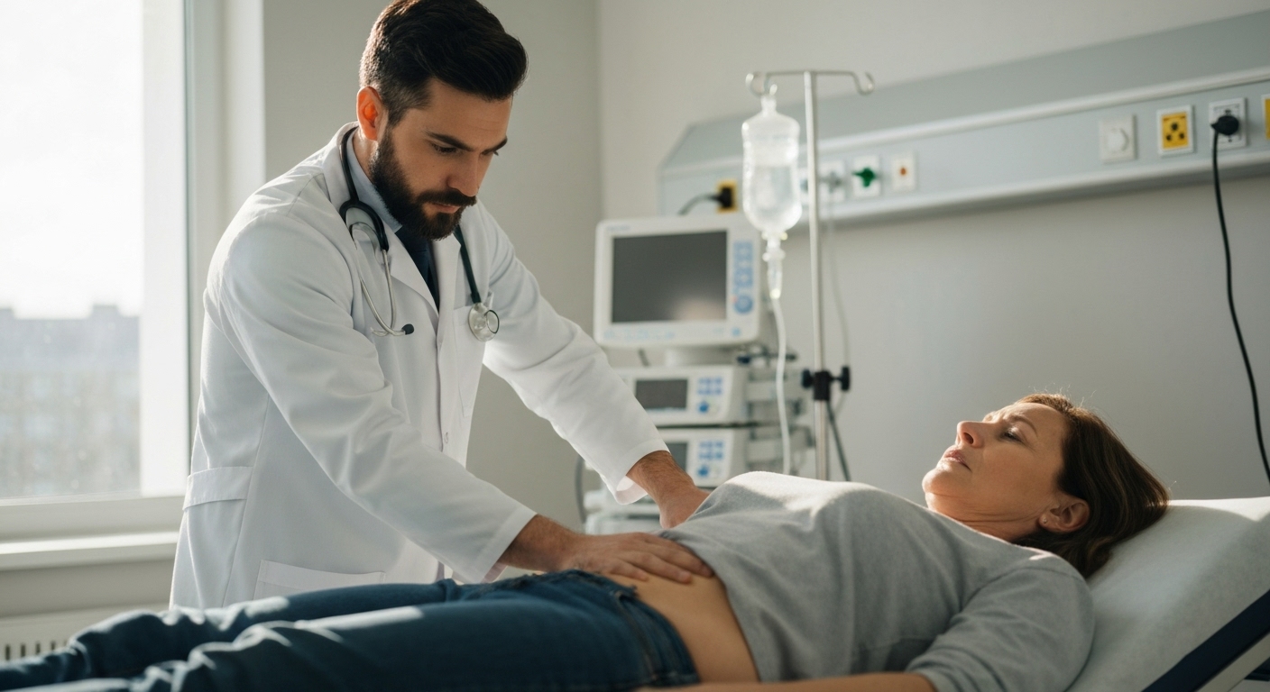 Hình ảnh bác sĩ đang khám và điều trị cho bệnh nhân gan tại bệnh viện.