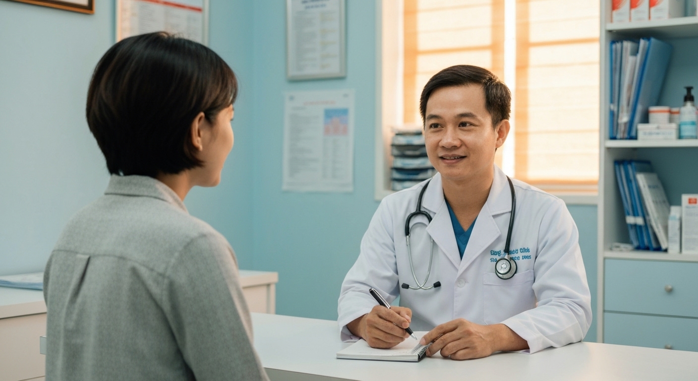 Bác sĩ tư vấn dịch vụ y tế cho bệnh nhân một cách tận tình.