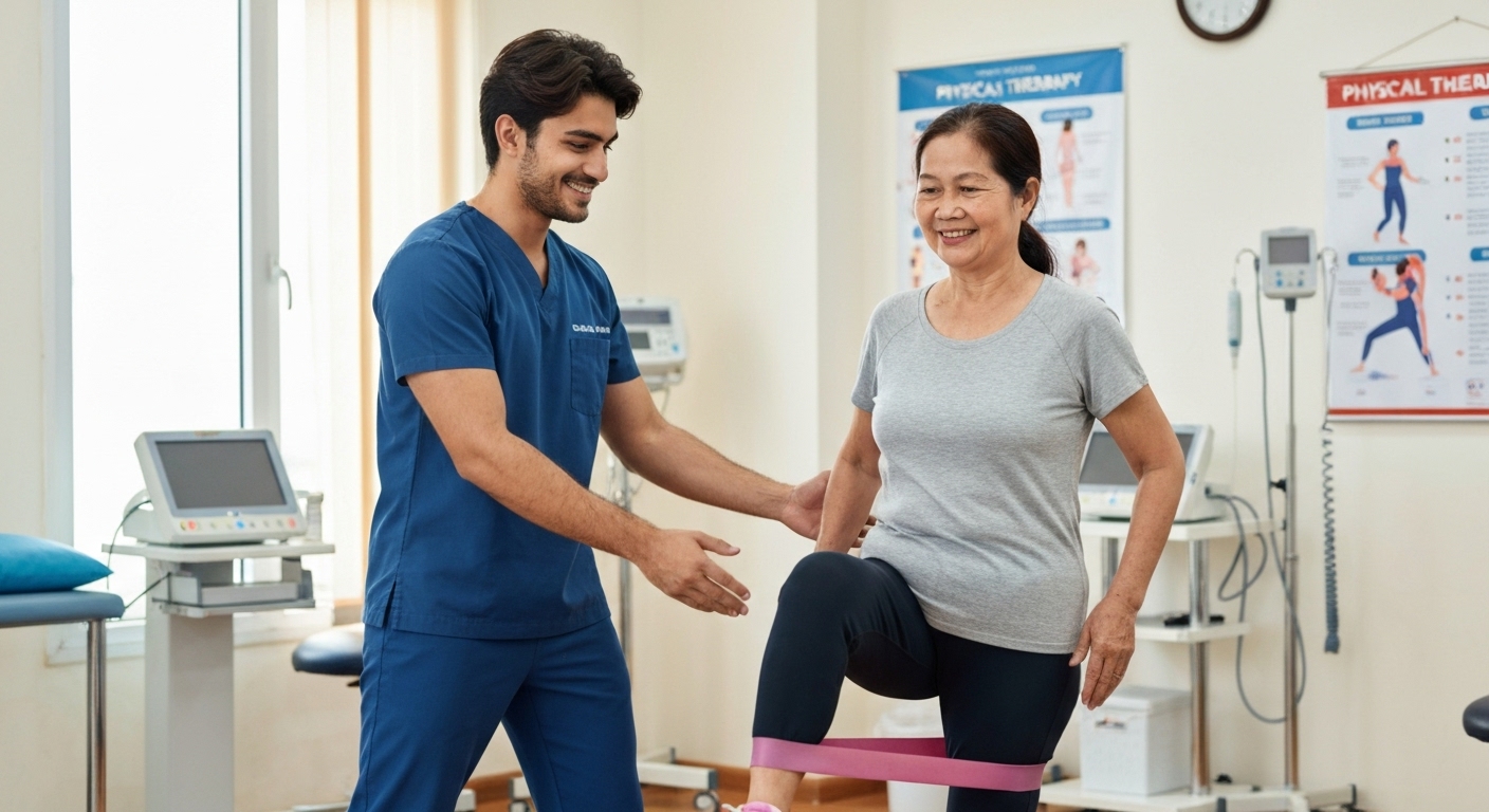 Hình ảnh minh họa vật lý trị liệu cho bệnh nhân tiểu đường với các bài tập phục hồi chức năng
