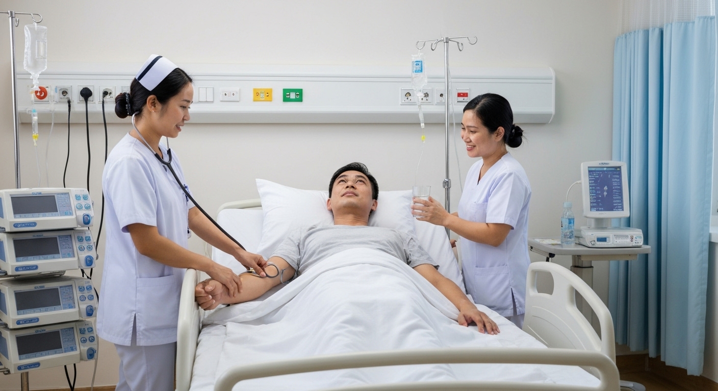 Đội ngũ y tá chăm sóc bệnh nhân tận tình tại bệnh viện.