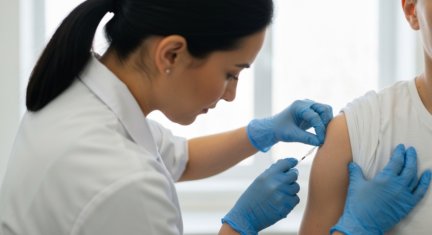 Nhân viên y tế đang tiêm vaccine COVID-19 cho người dân.