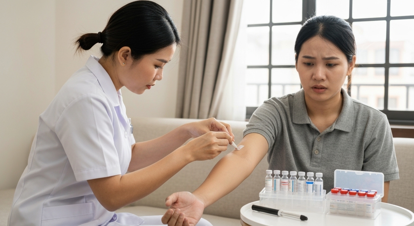 Hình ảnh y tá chăm sóc bệnh nhân tại nhà