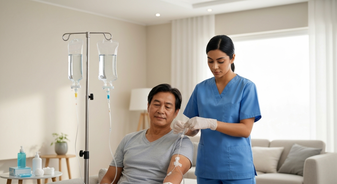 Y tá thực hiện truyền dịch tại nhà chuyên nghiệp
