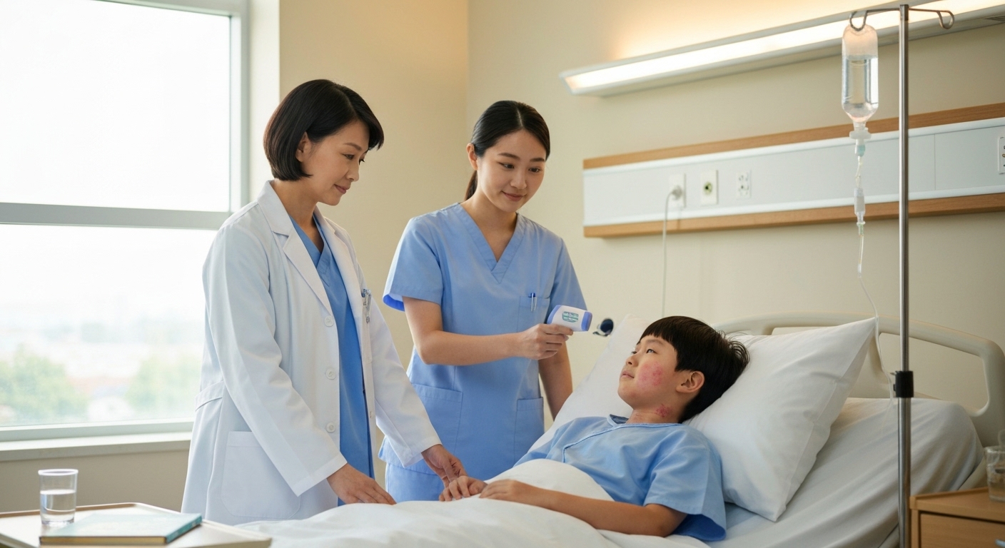Hình ảnh y tá và bác sĩ chăm sóc bệnh nhân trong phòng bệnh viện