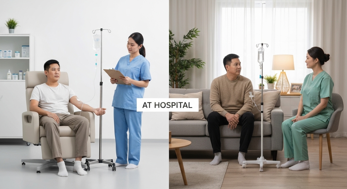 So sánh truyền dịch tại bệnh viện và tại nhà