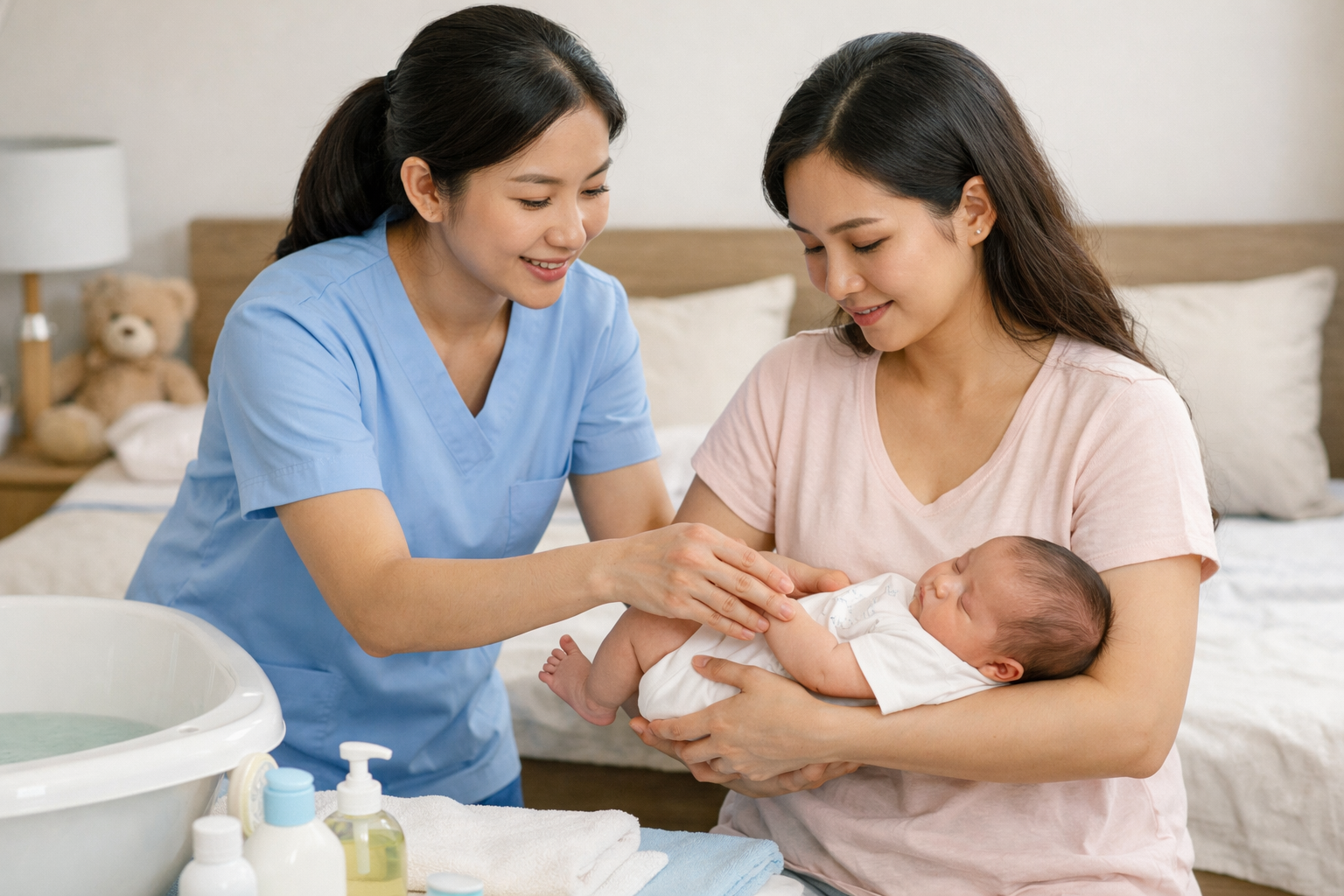 Điều dưỡng hướng dẫn mẹ cách chăm sóc và bế bé đúng tư thế