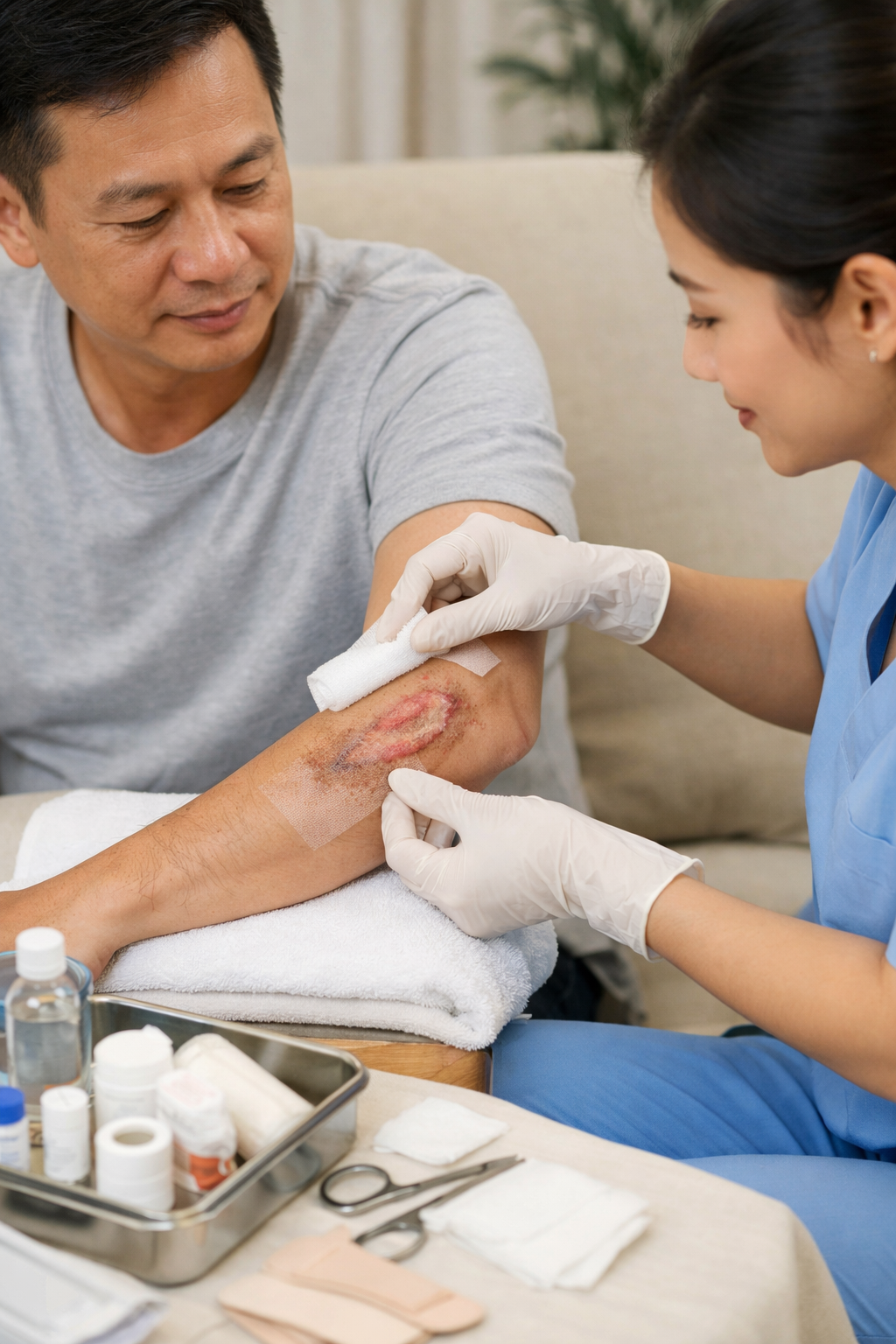 Hình ảnh vết thương đang có dấu hiệu lên da non và phục hồi tốt nhờ chăm sóc đúng cách