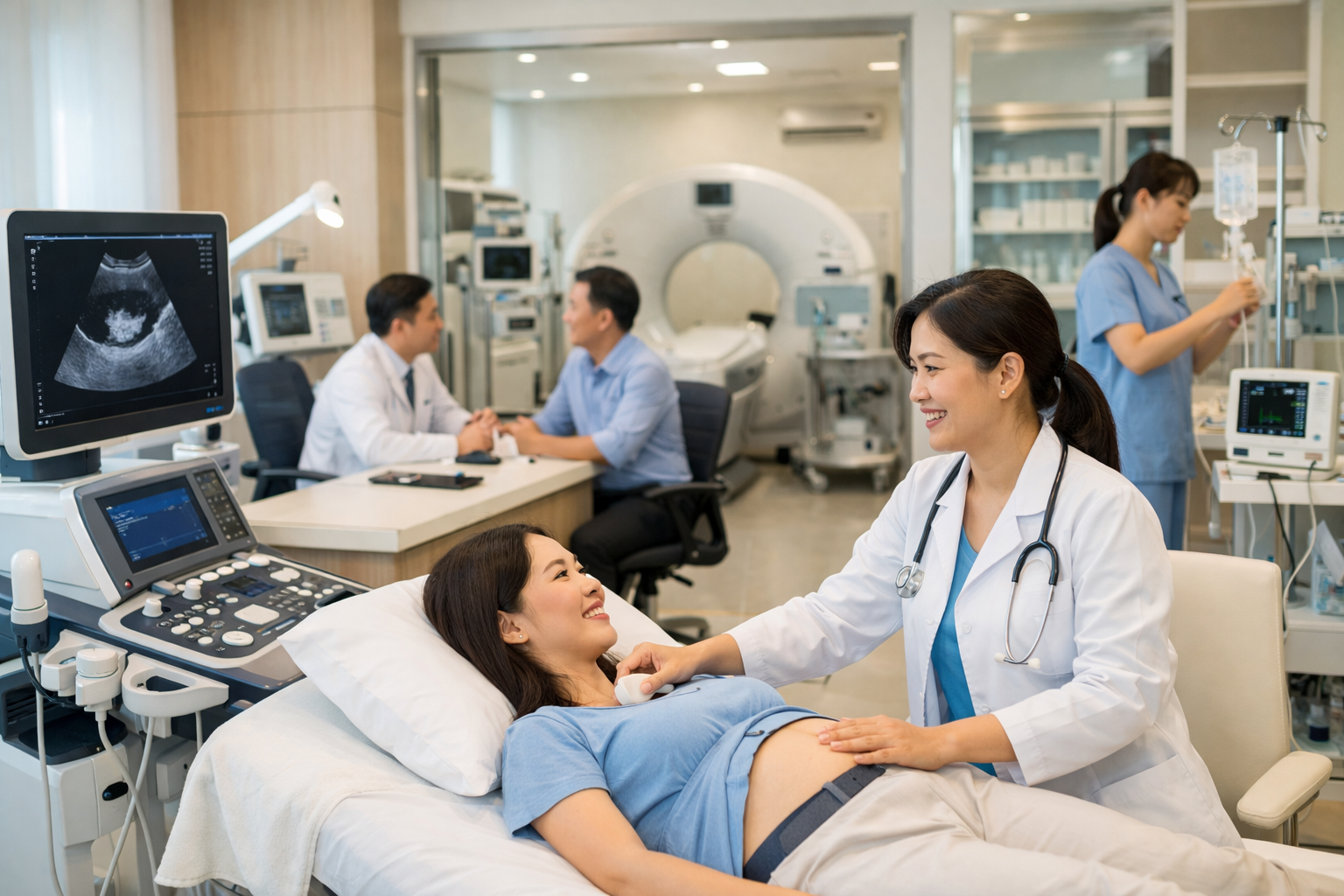 Phòng khám y tế tư nhân với trang thiết bị hiện đại và không gian sạch sẽ