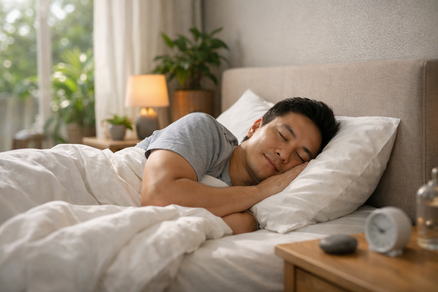 Một người đang ngủ ngon giấc trong không gian yên tĩnh và thoáng đãng