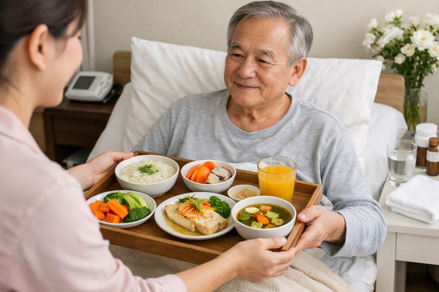 Chuẩn bị bữa ăn đầy đủ dinh dưỡng cho người bệnh hồi phục sức khỏe