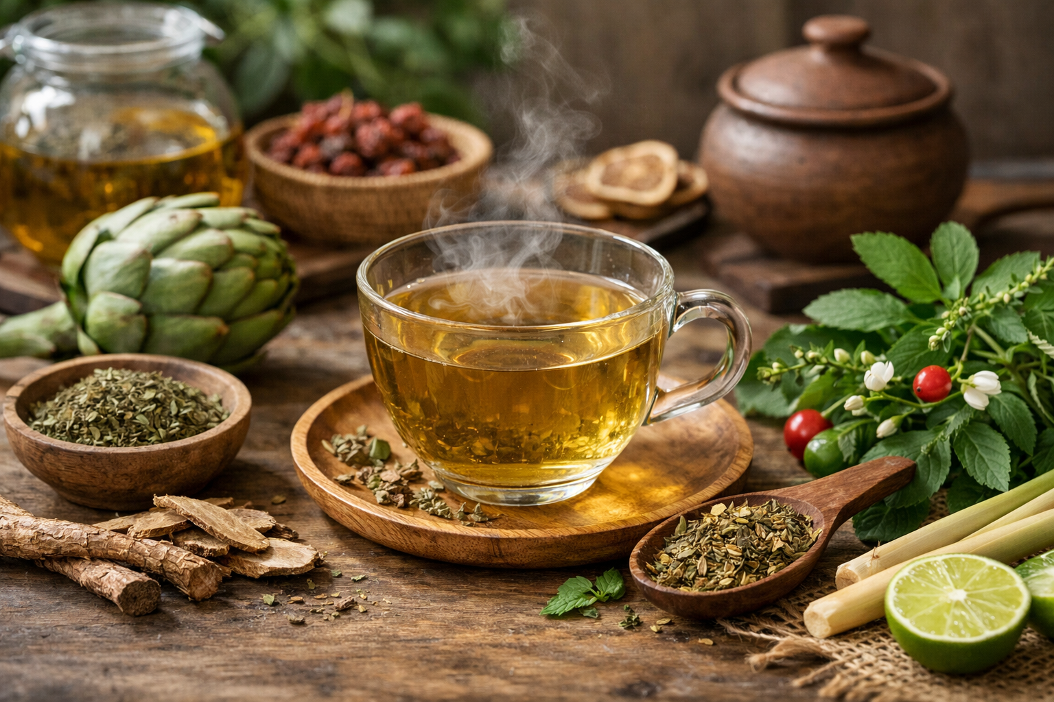 Tách trà thảo mộc nóng giúp thanh nhiệt và giải độc gan hiệu quả
