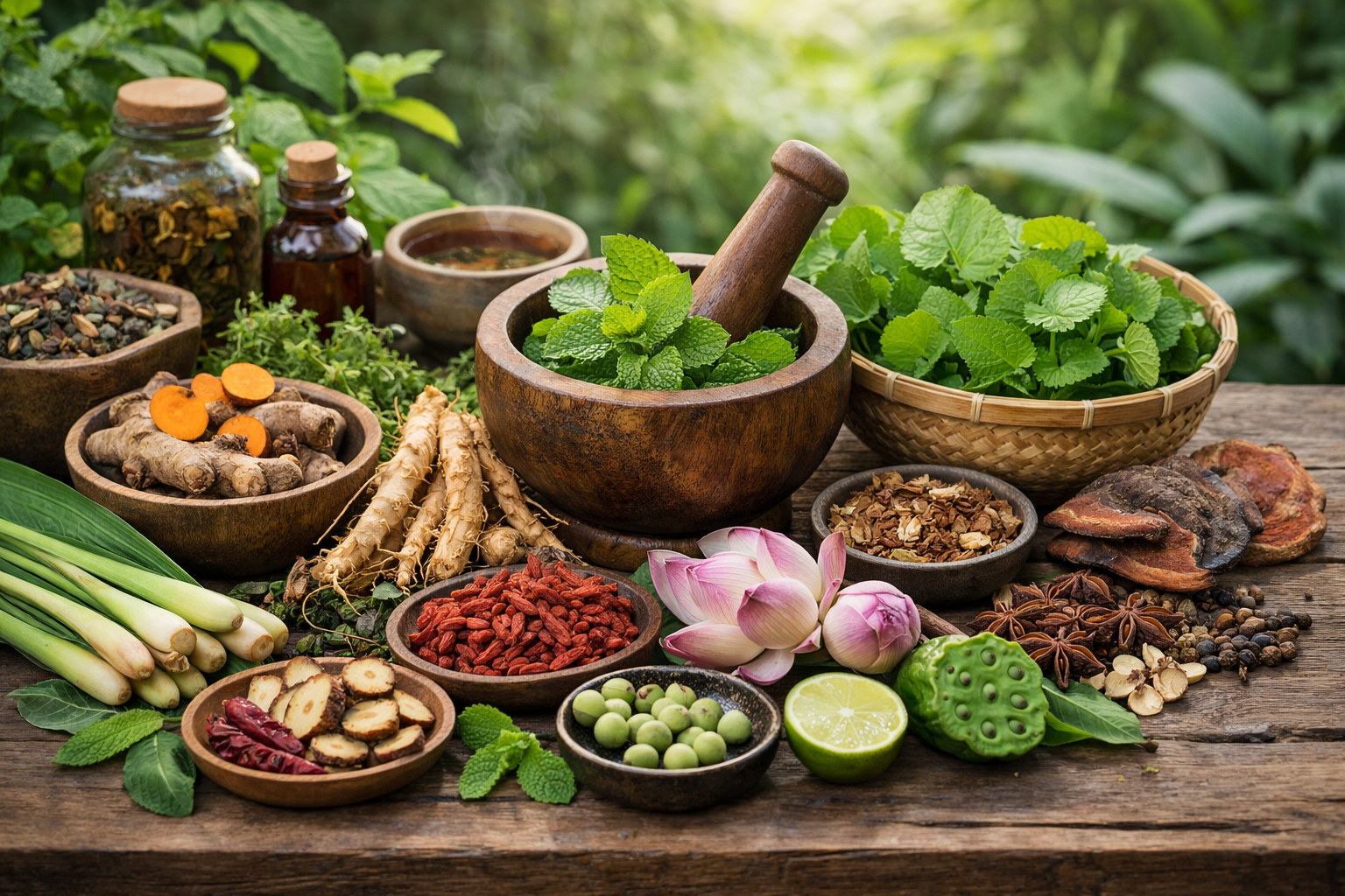 Các loại thảo dược thiên nhiên tươi mát được sử dụng trong y học cổ truyền