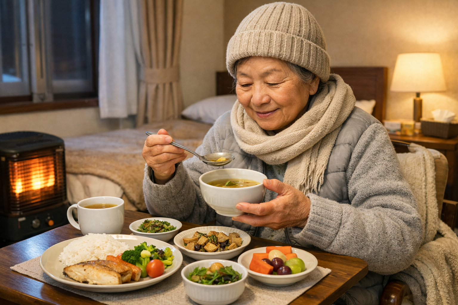 Bữa ăn đầy đủ dưỡng chất và soup nóng cho người cao tuổi