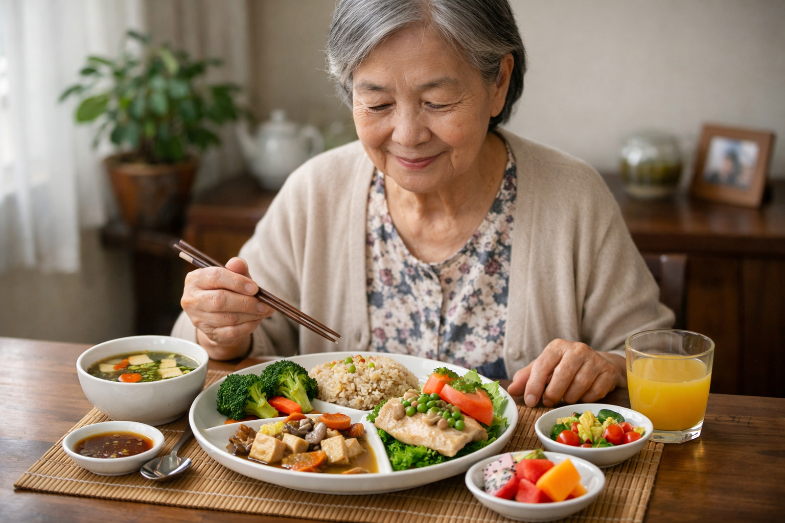 Bữa ăn đầy đủ dinh dưỡng và đẹp mắt dành cho người cao tuổi giúp tăng cường sức khỏe