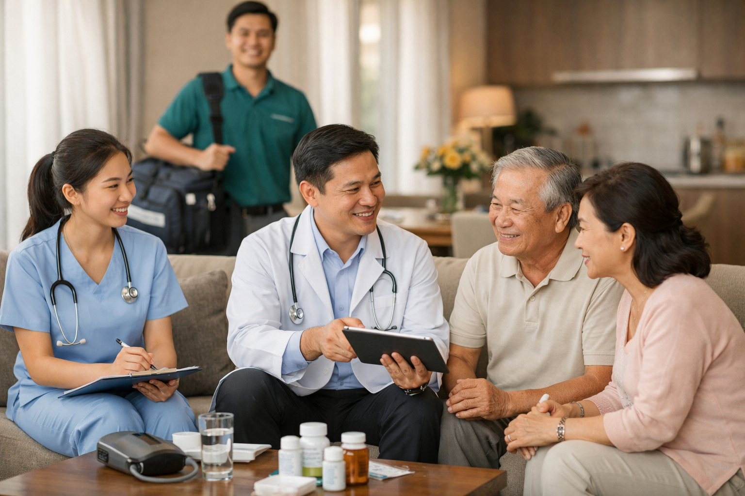 Đội ngũ nhân viên Công ty Sức khỏe Thiện Tâm đang tư vấn y tế cho khách hàng