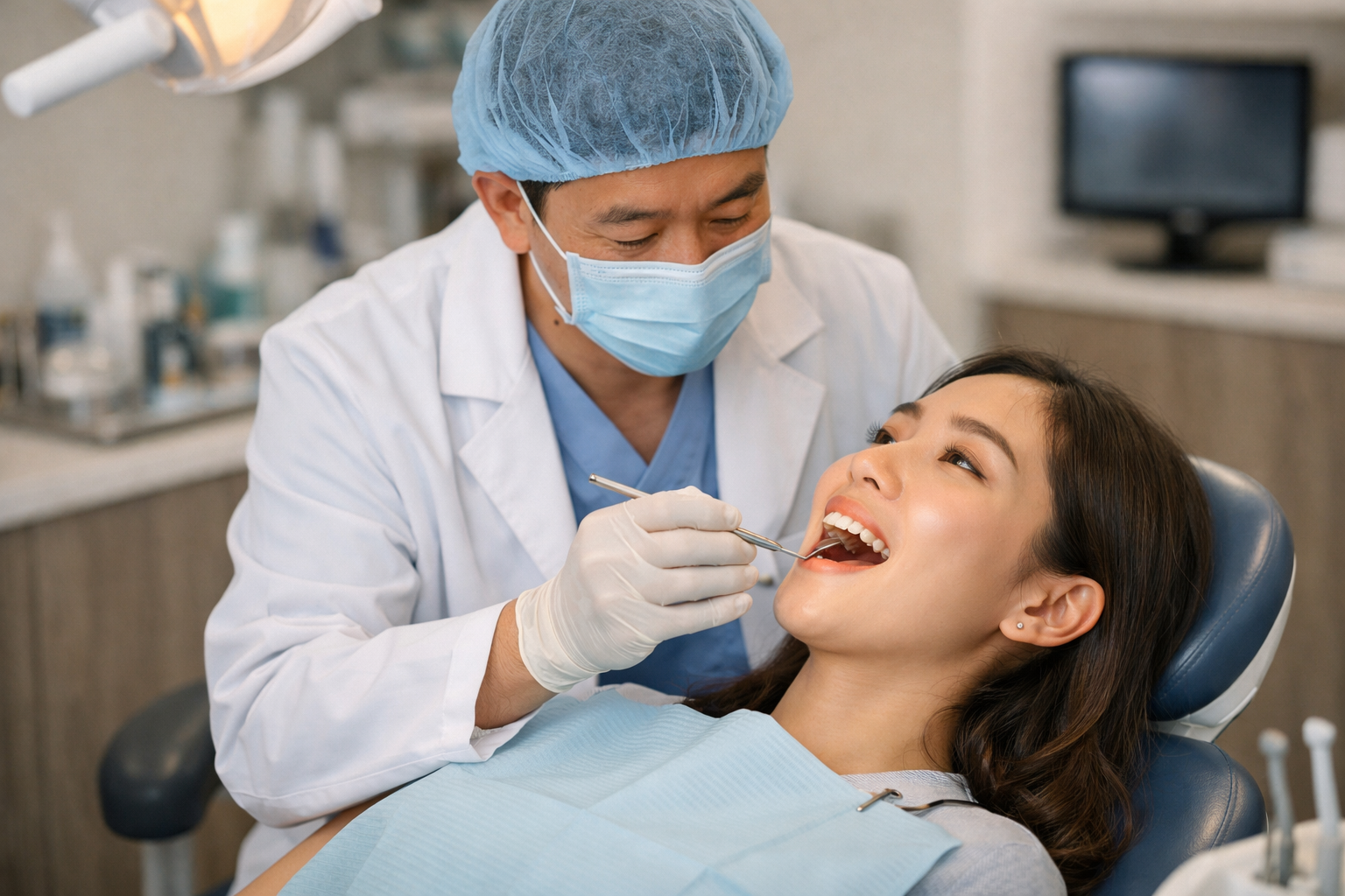 Nha sĩ kiểm tra răng miệng định kỳ cho khách hàng