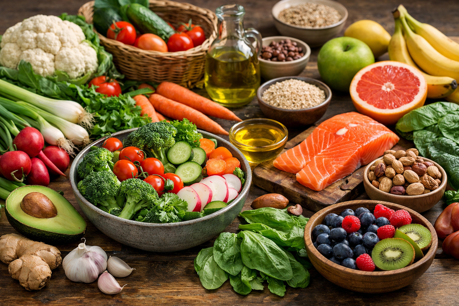 Rau củ quả tươi sạch giúp cung cấp vitamin và chất xơ hỗ trợ hạ mỡ máu