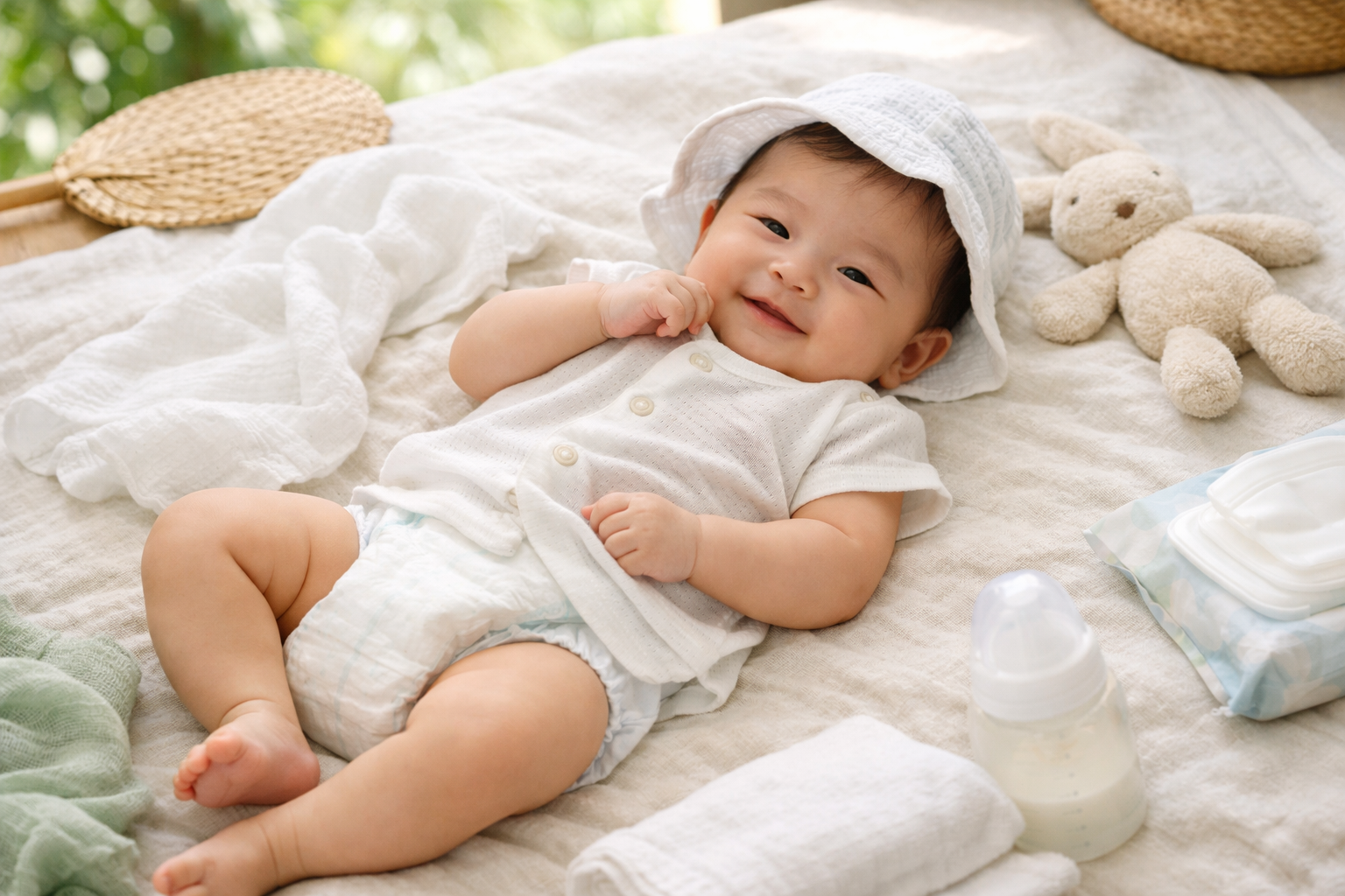Trẻ sơ sinh mặc quần áo vải cotton mỏng nhẹ thoáng mát trong mùa hè