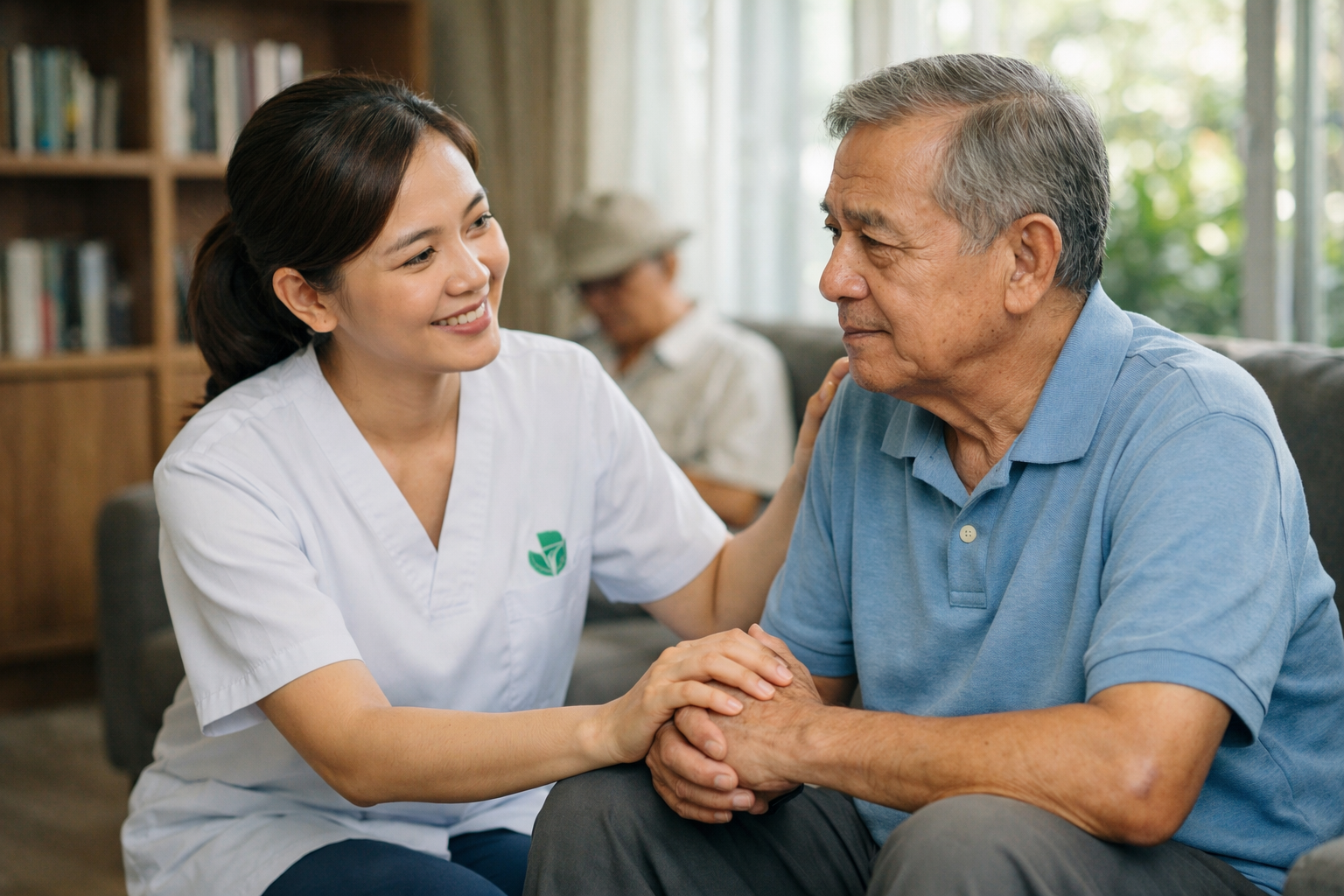 Nhân viên y tế của Thiện Tâm đang trò chuyện và động viên tinh thần người bệnh