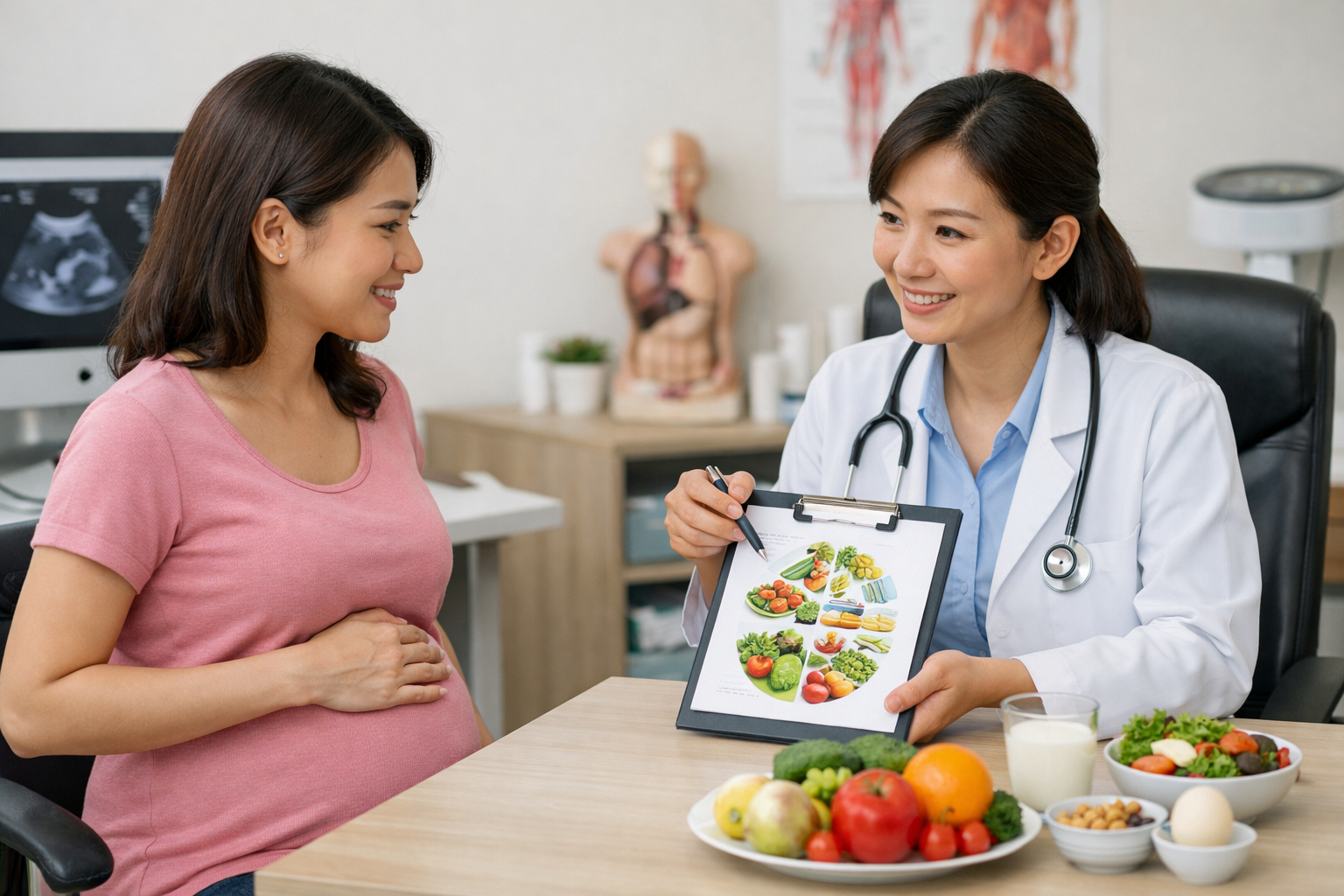 Bác sĩ tư vấn dinh dưỡng cho phụ nữ mang thai tại phòng khám