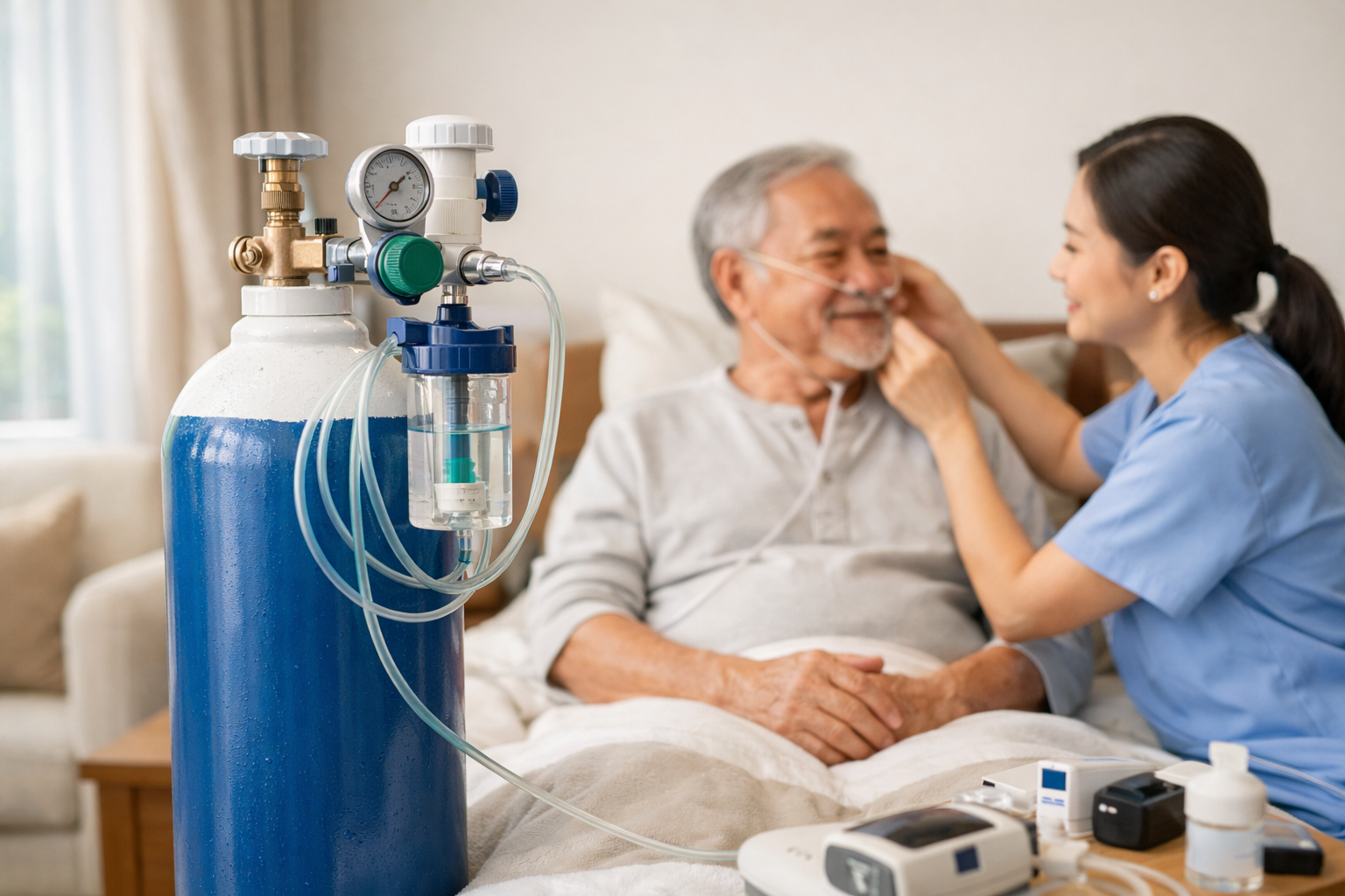 Bình oxy y tế chuyên dụng được kiểm định an toàn sẵn sàng phục vụ bệnh nhân tại nhà
